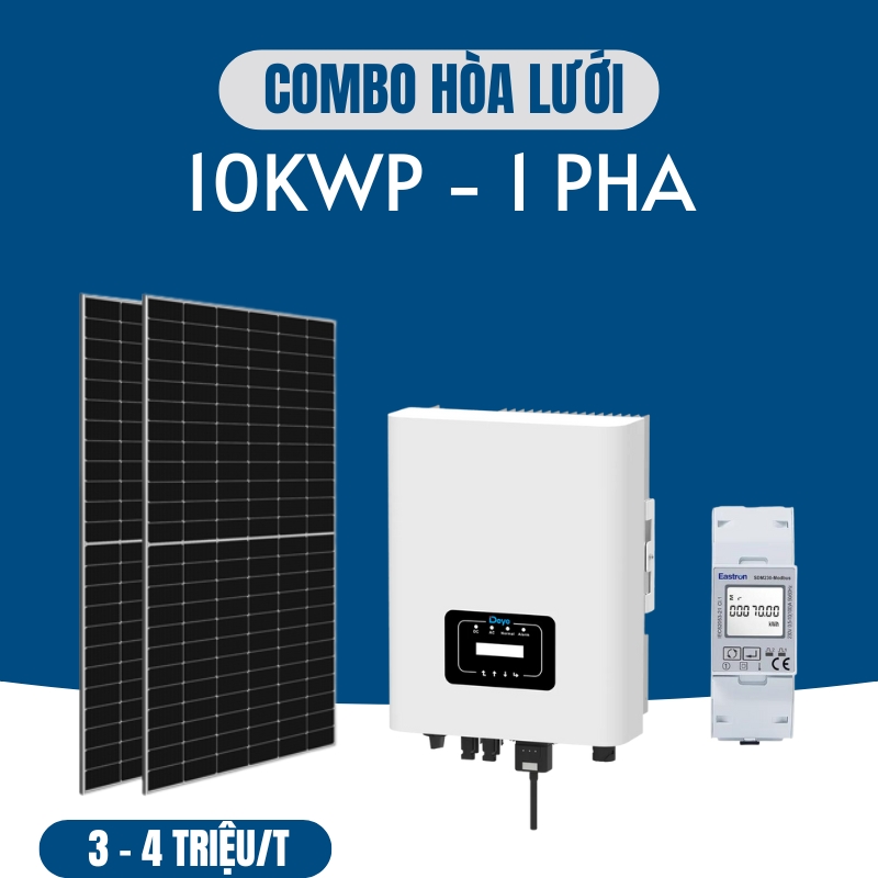 Gói điện mặt trời hòa lưới 10Kwp (Tiền điện 3.5 – 5 triệu/tháng)