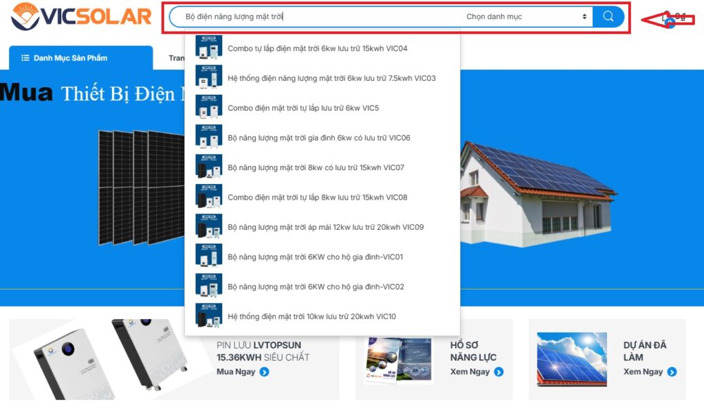 Tìm kiếm sản phẩm ở thanh tìm kiếm