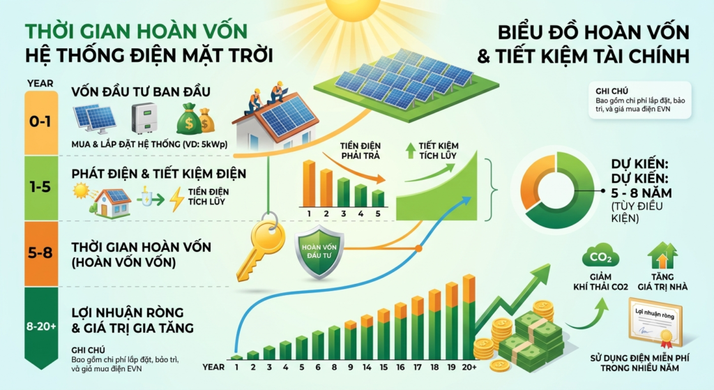  Thời gian hoàn vốn của hệ thống điện mặt trời mái nhà